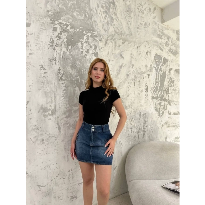 Kadın Kısa kol Badi bluz - Siyah