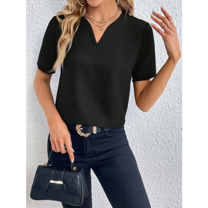 Kadın Kısa Kollu V Yakalı Ithal Krep Elbise