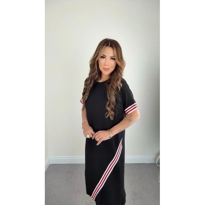 Kadın Kol Ve Etek şerit Detaylı Midi Boy Elbise