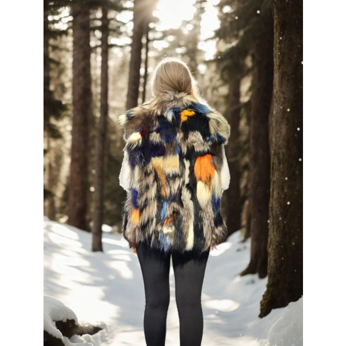 Kadın Kolsuz Hakiki Deri Ceket - Siyah