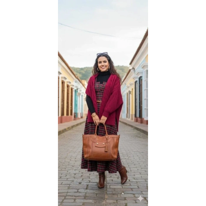 Kadın Omuz Askılı Full Ekose Detay Elbise