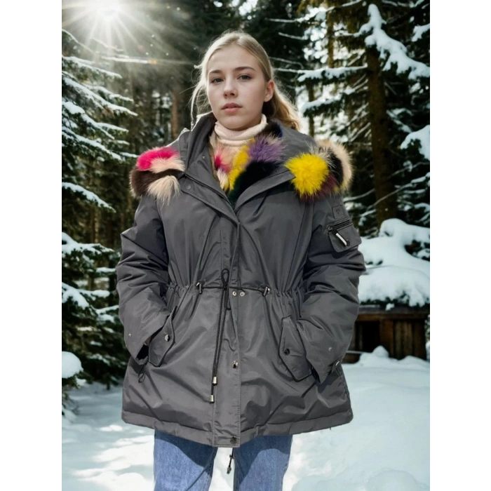 Kadın Su Geçirmez Kapüşonlu Mont - Füme