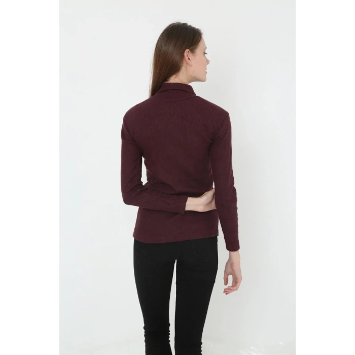 Kadın Tam Boğazlı Fitilli Likrali Koşkorse Badi - Bordo