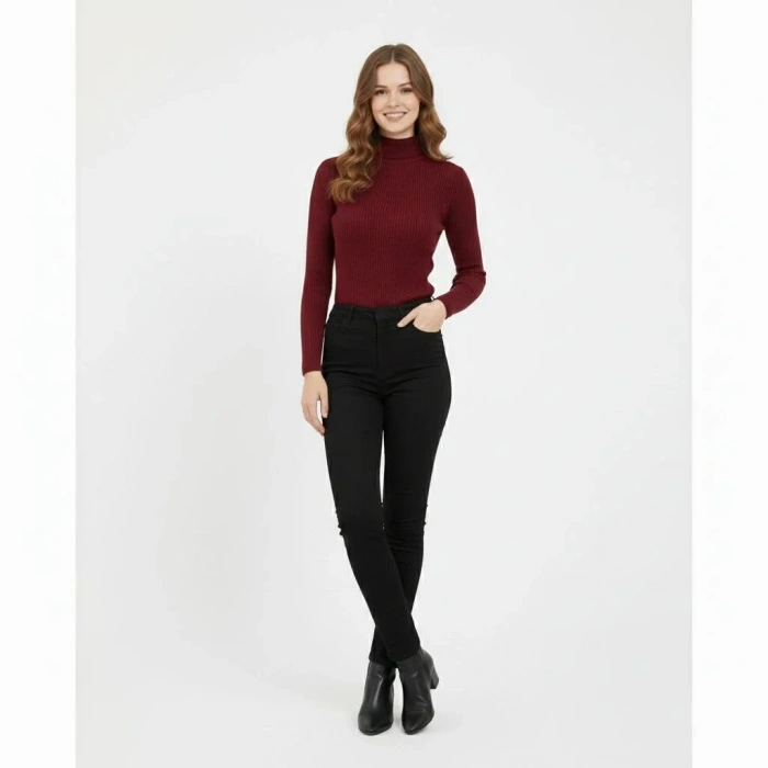 Kadın Tam Boğazlı Fitilli Likrali Koşkorse Badi - Bordo