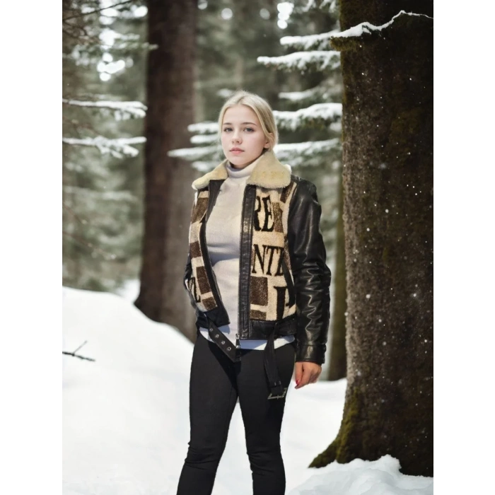 Kadın Uzun Kollu Hakiki Deri Kürk - Siyah