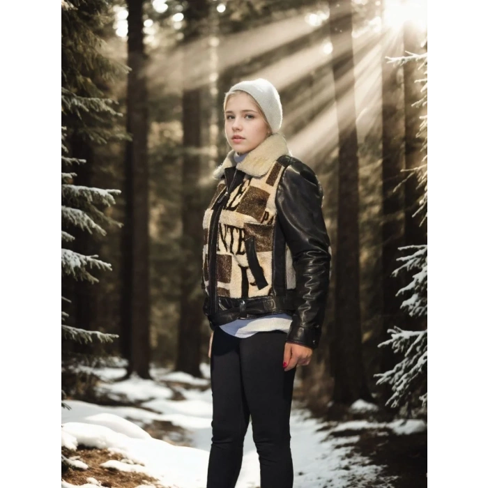 Kadın Uzun Kollu Hakiki Deri Kürk - Siyah