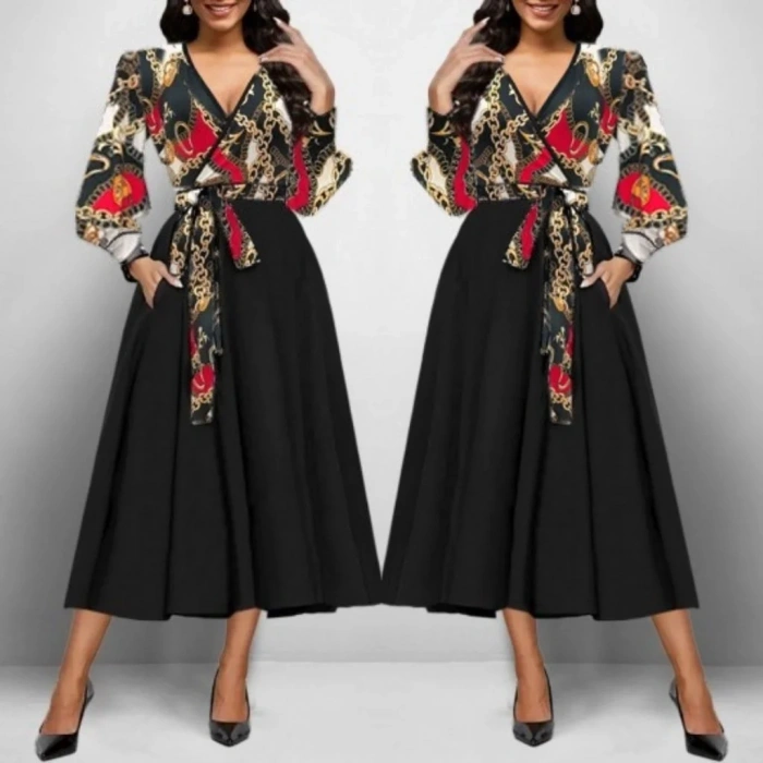 Kadın Uzun Kollu Kruvaze Yaka Dalgıç Krep Midi Boy Elbise