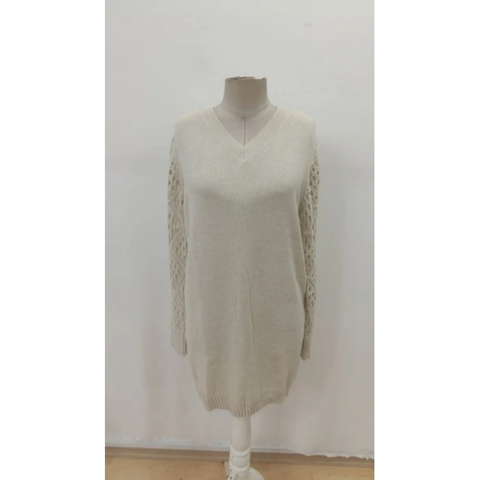 Kadın Uzun Kollu V Yakalı Mini Triko Elbise