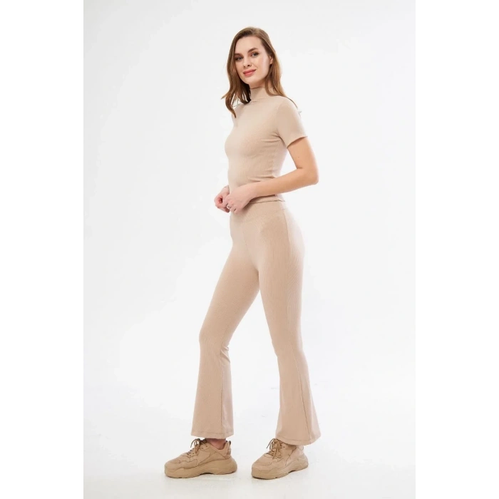 Kadın Yüksel Bel Fitilli İspanyol Paça Tayt - Bordo