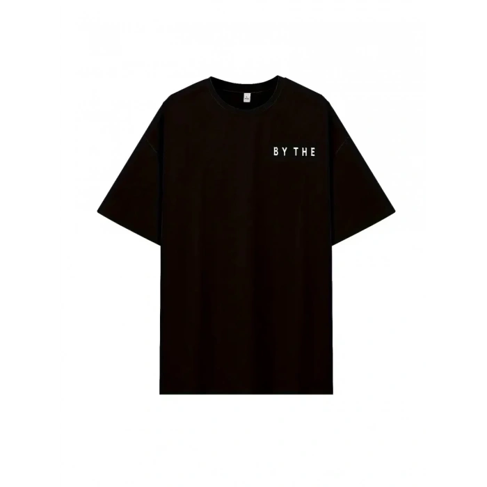 Kadınlar İçin Geniş Kesim Tişört - Kısa Kollu, Bol Kesim, Manzaralı Okyanus Baskı, Günlük Yazlık Üst, Siyah- Siyah