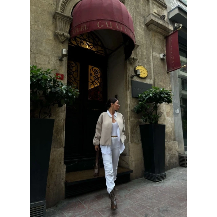 Kaşe Kaşmir Fermuarlı CEKET - Bej