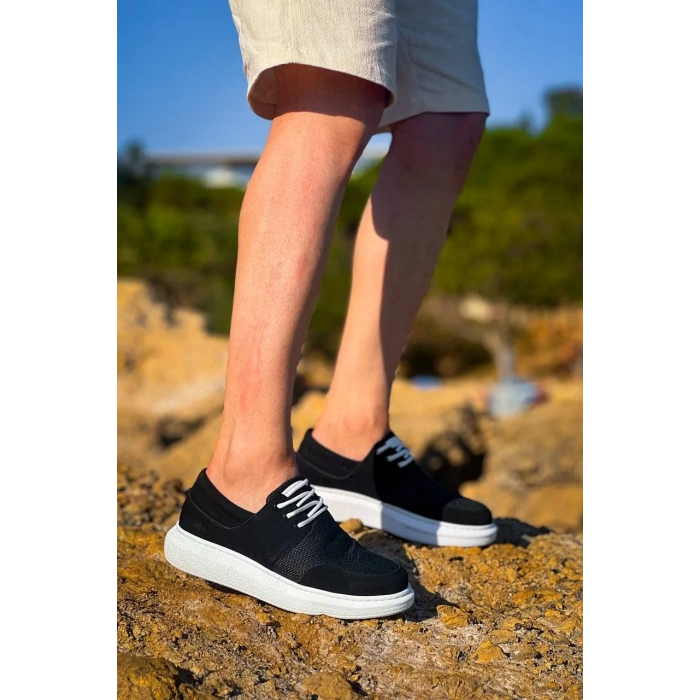 KB-042  Kuback Bağcıklı  Siyah Deri Tozu Beyaz Taban Günlük Erkek Ayakkabı