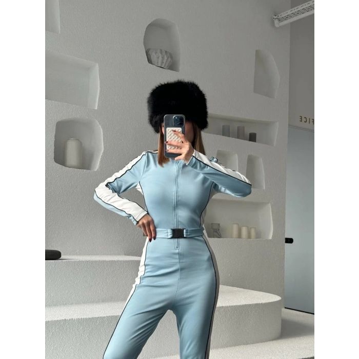 Kemer Detaylı Fermuarlı Tulum - Bebe Mavisi