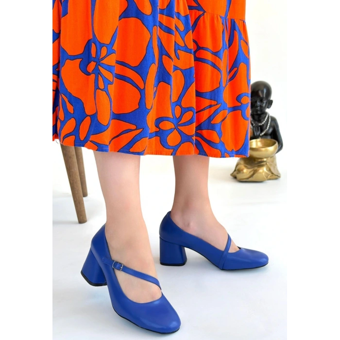 Kier Mavi Cilt Topuklu Ayakkabı