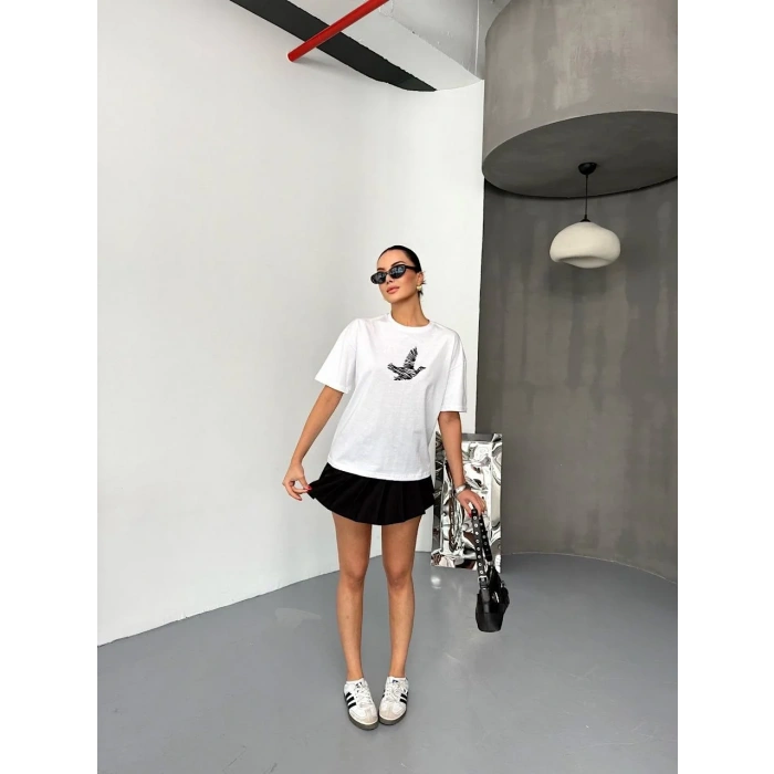 Kısa Kol Baskılı T-shirt - Beyaz