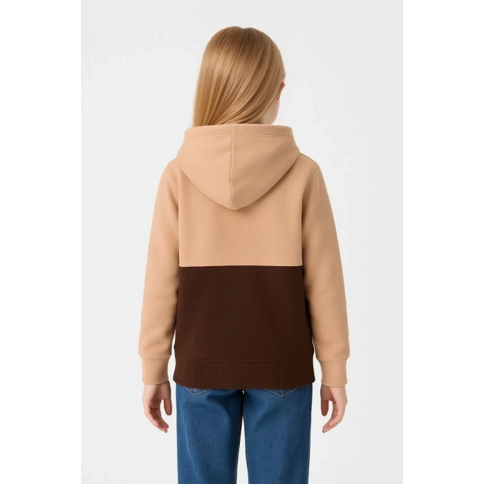 Kız Çocuk Kapüşonlu Kanguru Çepli Parçalı SweatShirt - Renkli