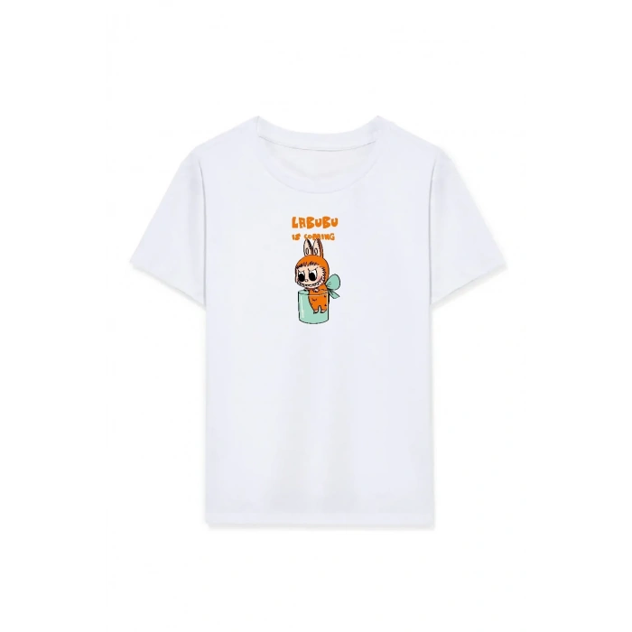 Kız Labubu Çocuk Baskılı T-Shirt - Beyaz