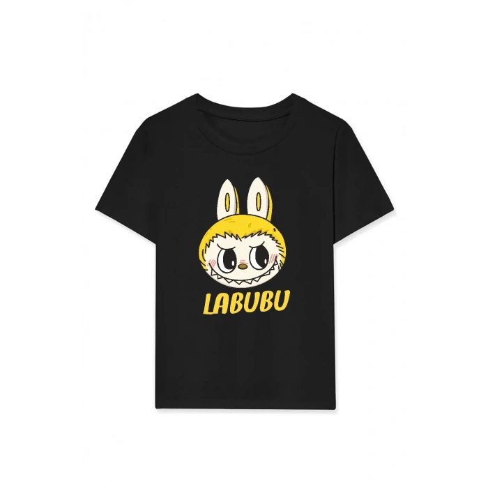 Kız Labubu Çocuk Baskılı T-Shirt - Siyah