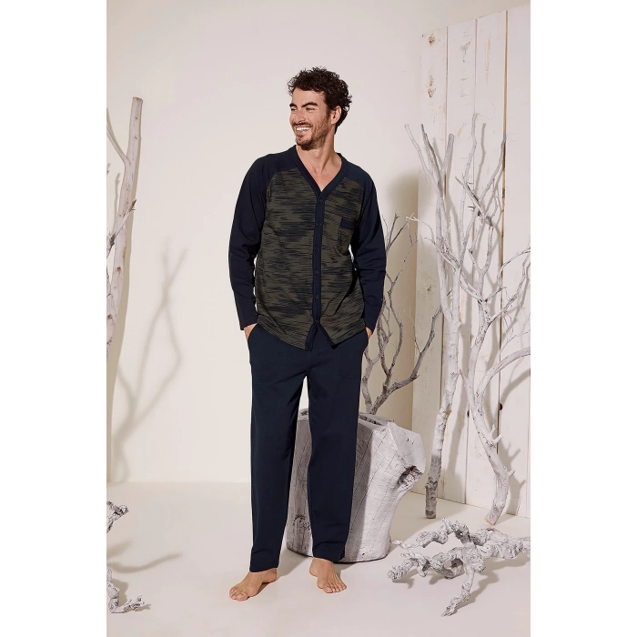 Kocabey 8025 Erkek  V Yaka Boydan Düğmeli Pijama Takımı