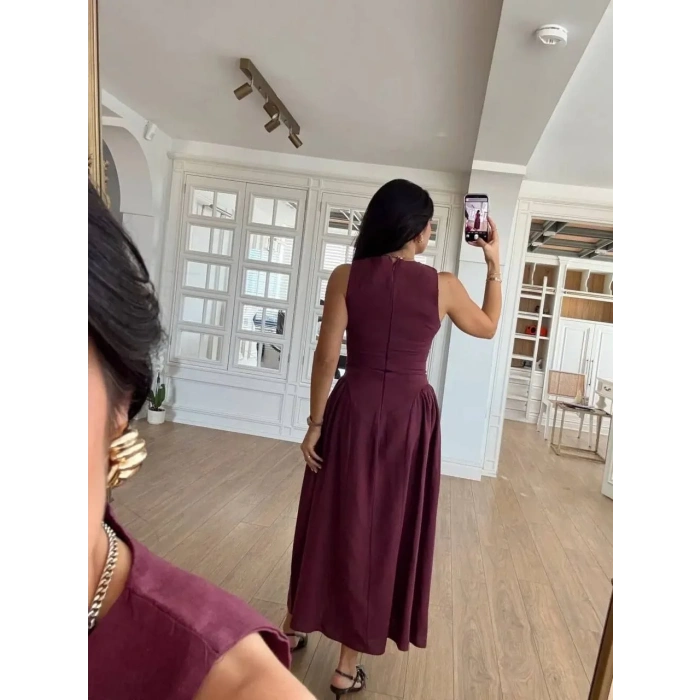 Kolsuz Uzun Kabardin Elbise - Bordo