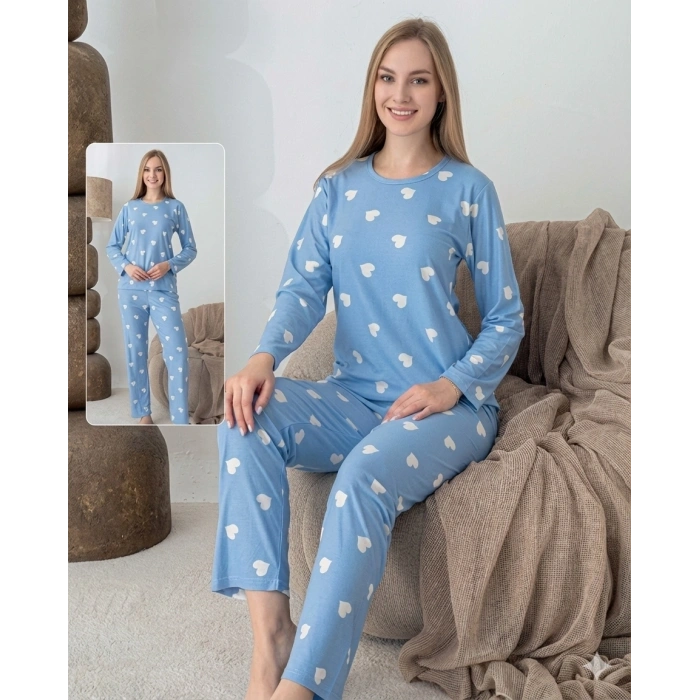 Lindros 0440 Kadın Süet Uzun Kol Pijama Takımı