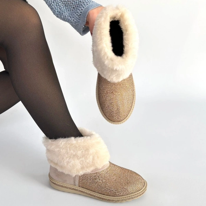 Linka Bej Süet Boncuk İşlemeli Bot