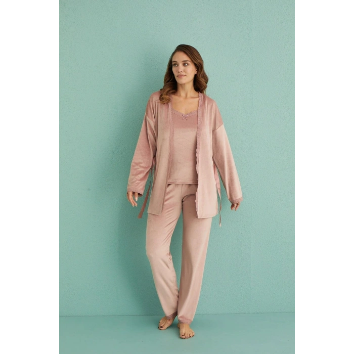 Mihra 13402 Kadın Kadife 3Lü Pijama Takımı