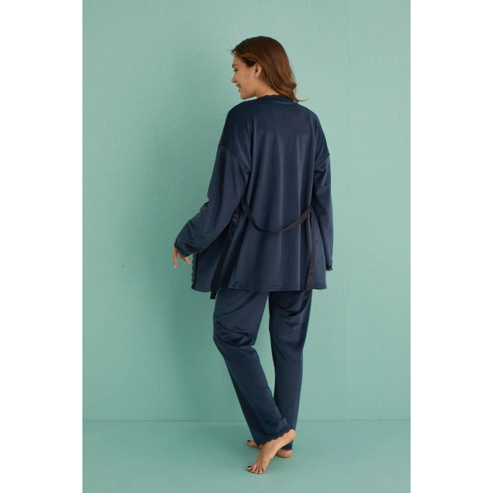 Mihra 13402 Kadın Kadife 3Lü Pijama Takımı