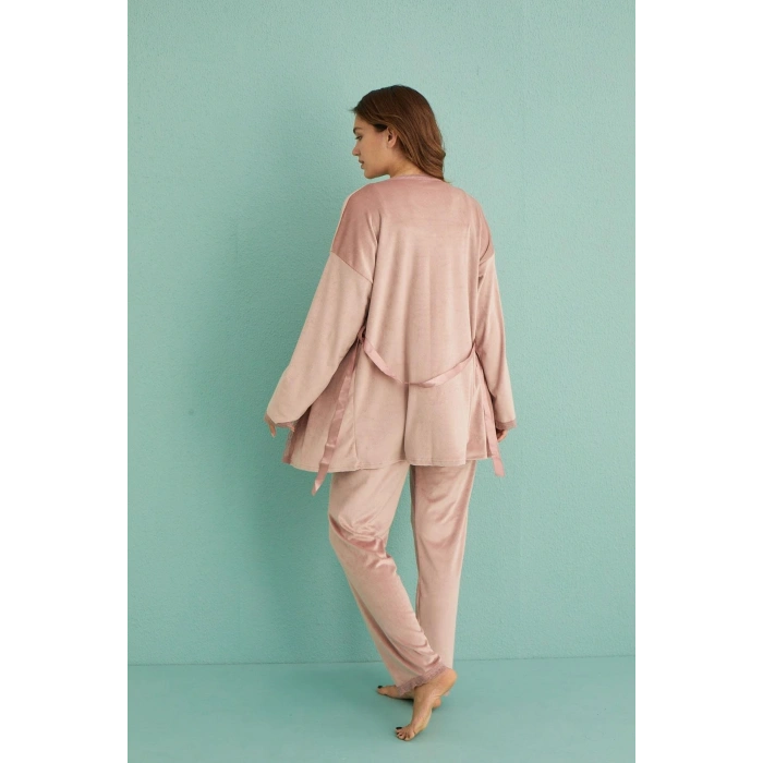 Mihra 13402 Kadın Kadife 3Lü Pijama Takımı