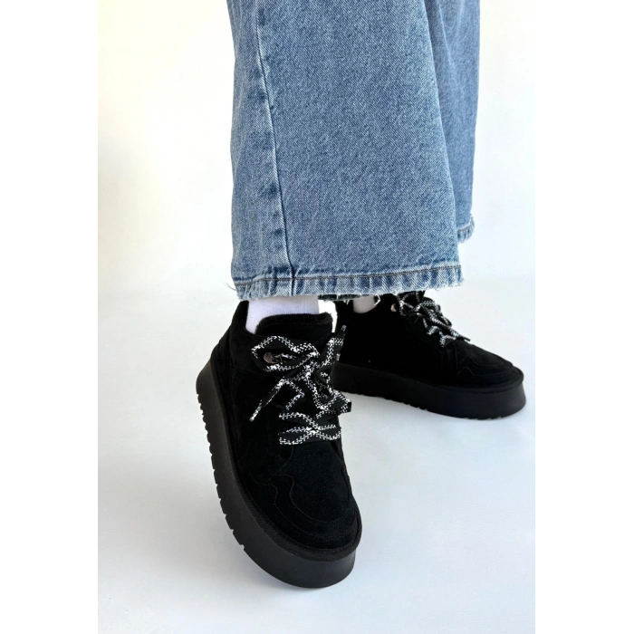 Muden Siyah Süet Bağcıklı Bot