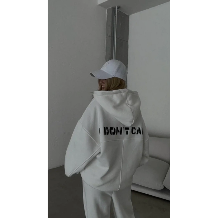 Nakış İşlemeli Üç İplik Sweat Takım- Beyaz