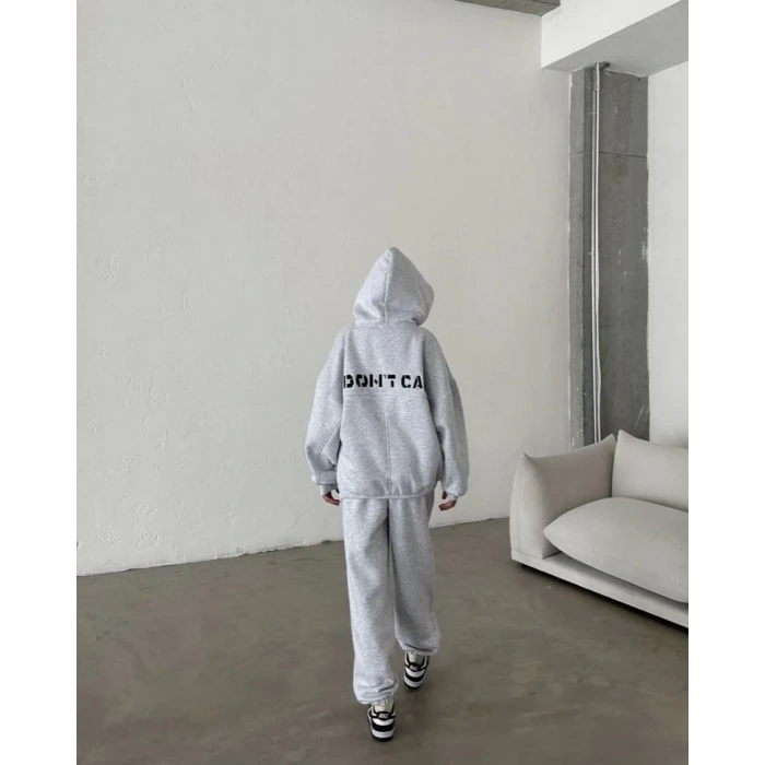 Nakış İşlemeli Üç İplik Sweat Takım- Gri