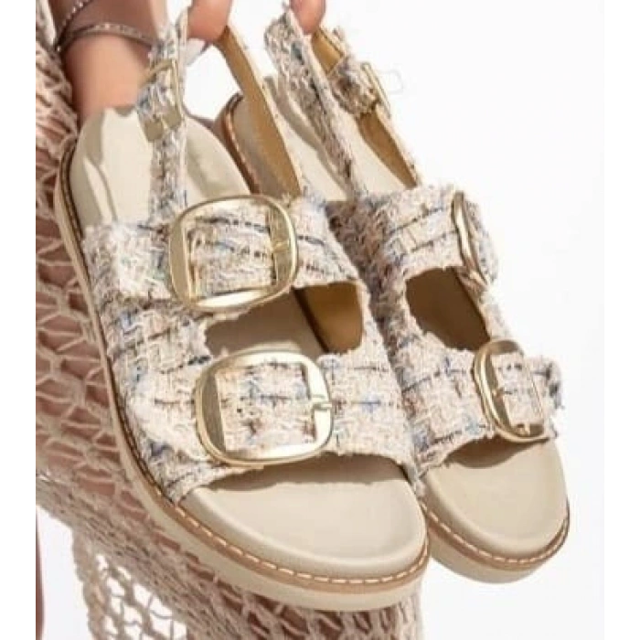 Olira Bej Simli Kemerli Sandalet