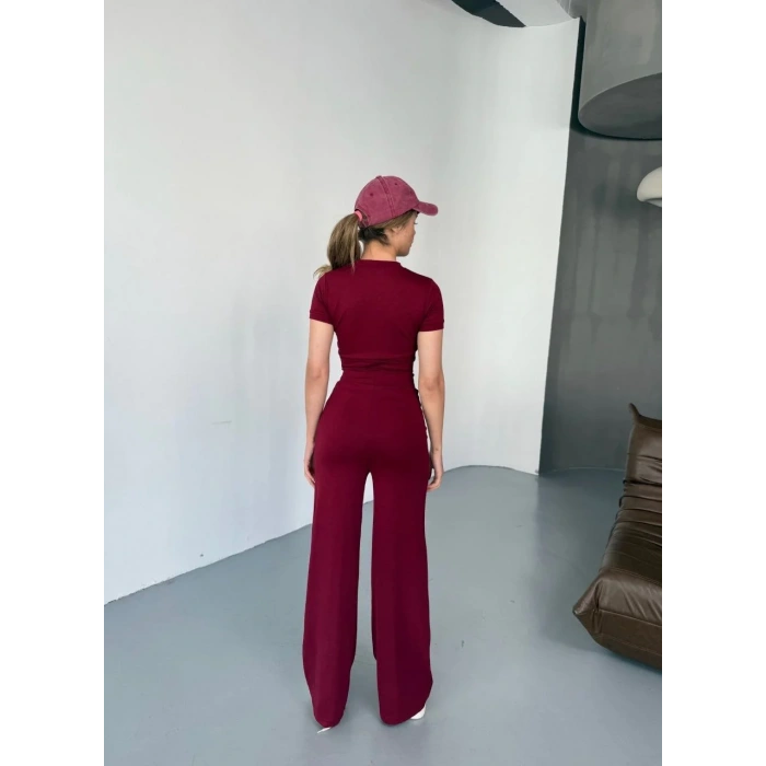 Osy Modal Yumuşak Dokulu Kumaş Nakış işlemeli Rahat Bol Paça Eşofman Pantalon - Bordo