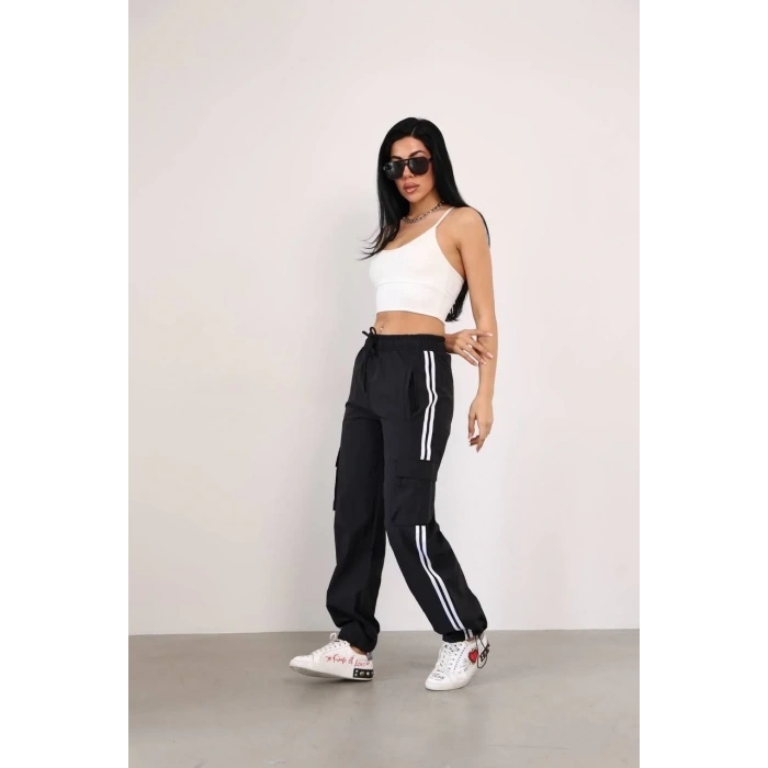 Paraşüt Kumaş Kargo Ceplı Baggy Eşofman - Siyah