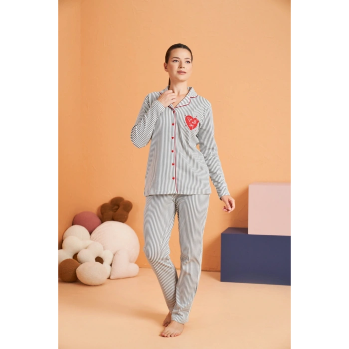 Pjs 28064 Kadın Düğmeli Pijama Takım