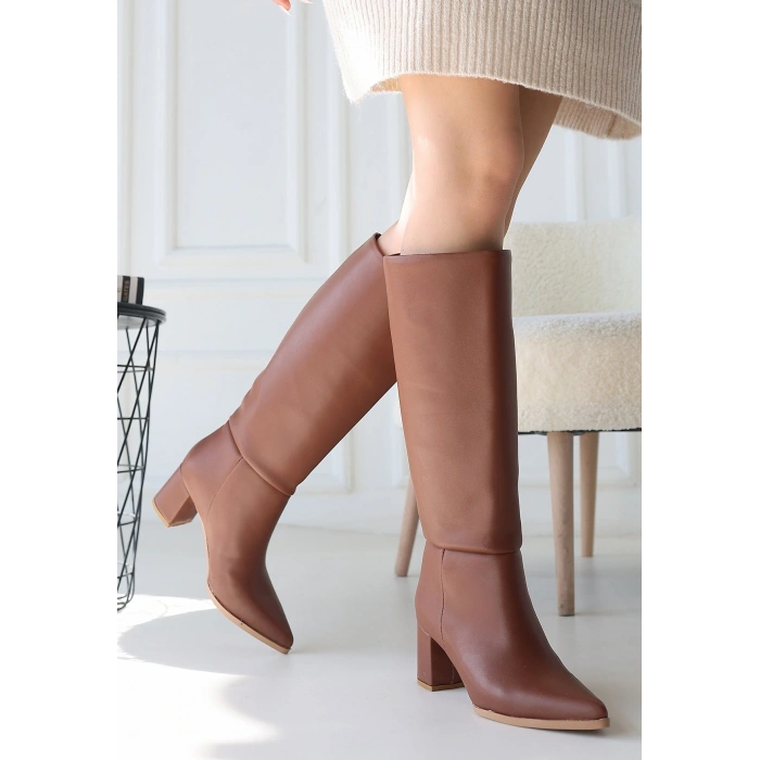 Roksa Taba Cilt Topuklu Çizme