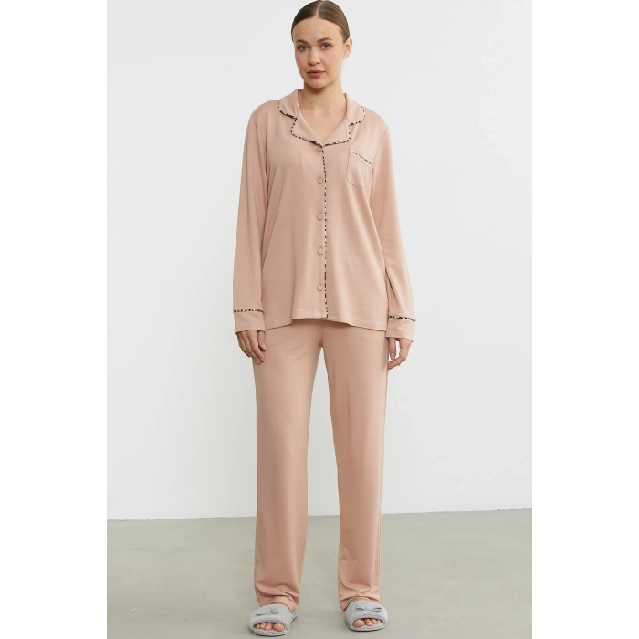 Sementa 76444 Düz Renk Gömlek Model Pijama Takım
