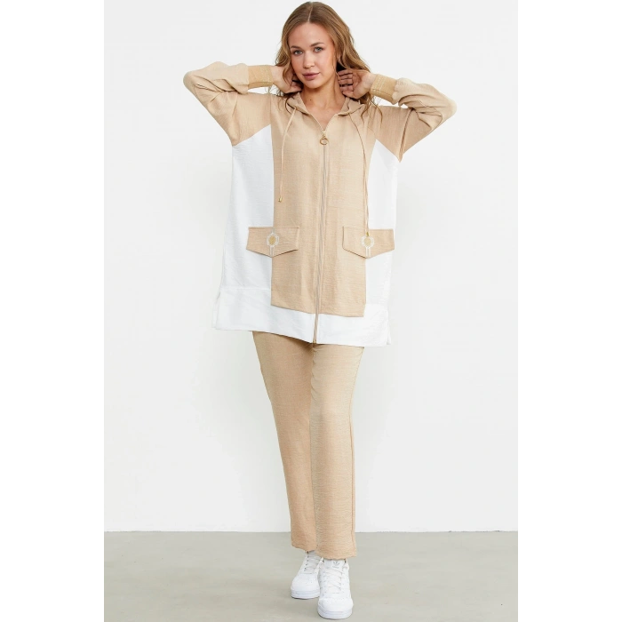 Sementa 76448 Keten Görünümlü Kapüşonlu Tunik Takım