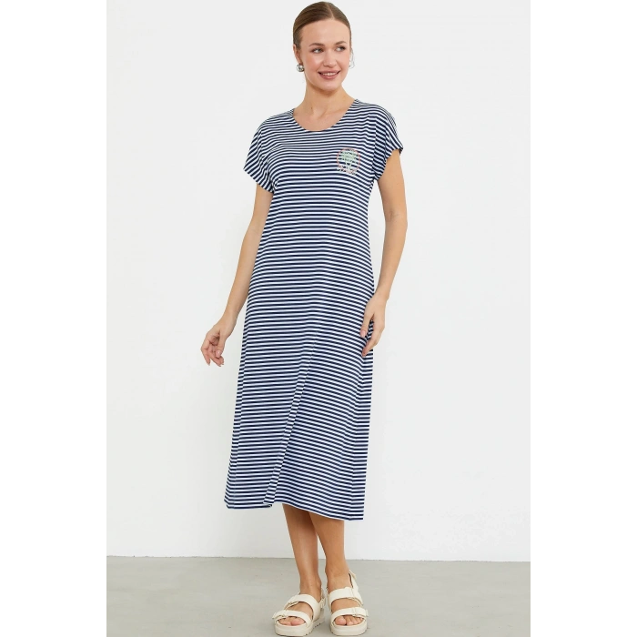 Sementa 77489 Nakış Detaylı Marine Penye Elbise