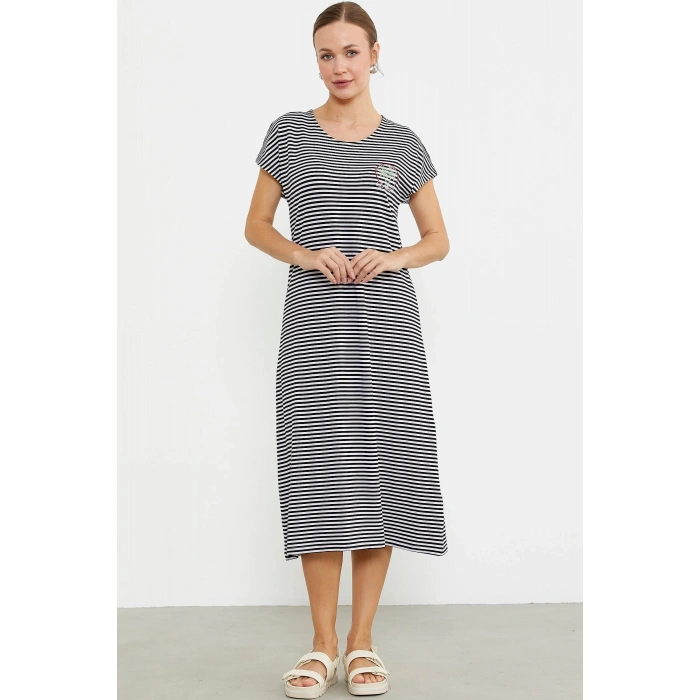 Sementa 77489 Nakış Detaylı Marine Penye Elbise