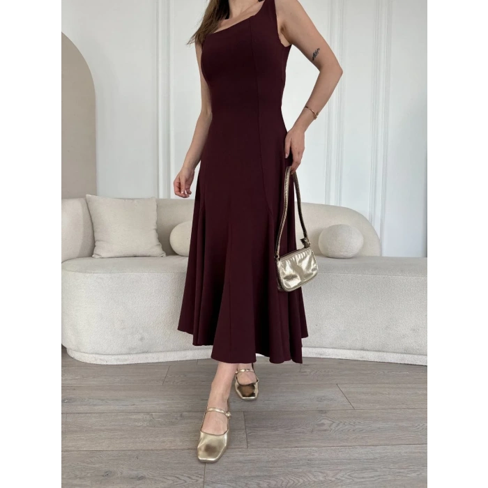 Sırt Dekolteli Kolsuz Uzun Elbise - Mürdüm