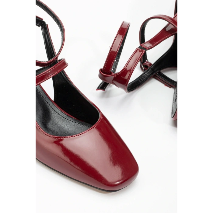 ST-003 Bordo Rugan Günlük 4 cm Topuklu Bayan Ayakkabı