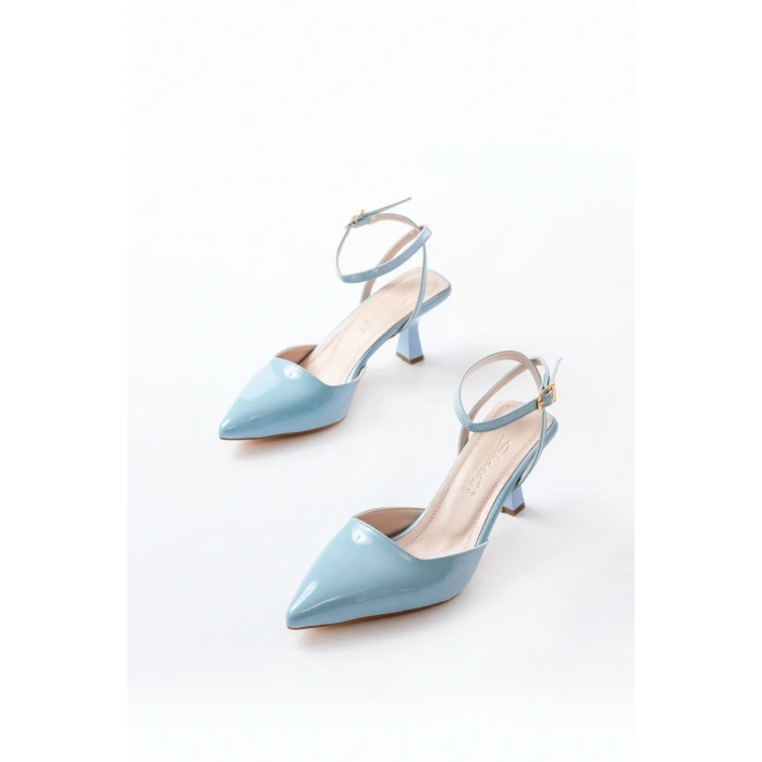 ST-004 Bebe Mavi Rugan Günlük 7 cm Topuklu Bayan Ayakkabı