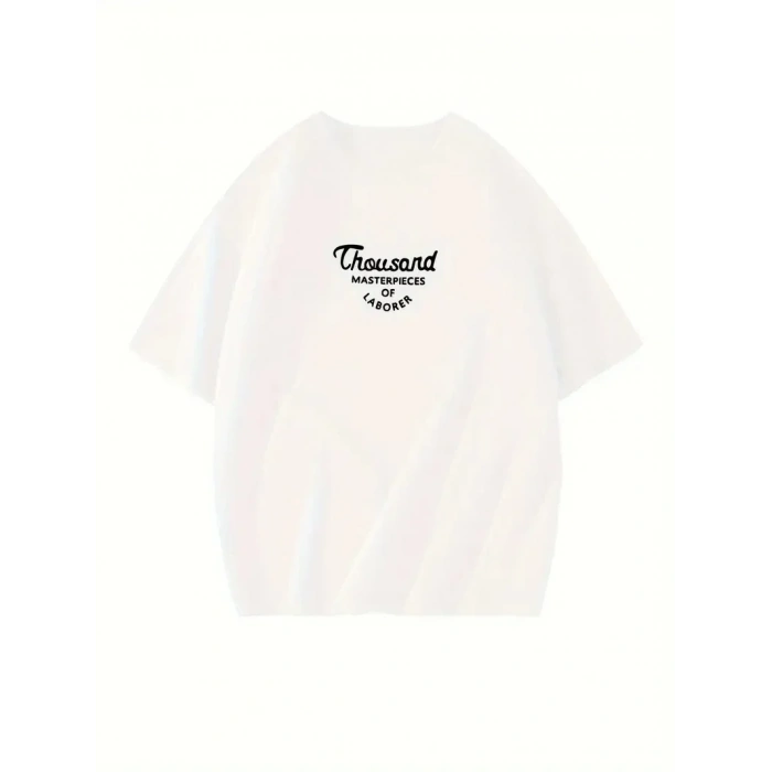 Thousand Ön Arka Baskılı Oversize Bisiklet Yaka T-shirt - Beyaz