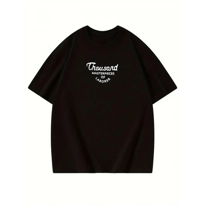 Thousand Ön Arka Baskılı Oversize Bisiklet Yaka T-shirt - Siyah