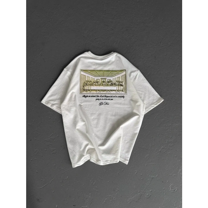 Unisex Baskılı Oversize T-Shirt - Beyaz