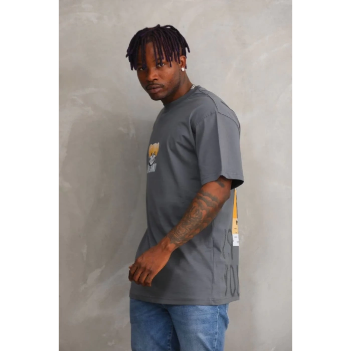 Unisex Baskılı Oversize T-Shirt - Füme