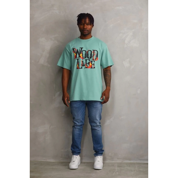 Unisex Baskılı Oversize T-Shirt - Mint Yeşili