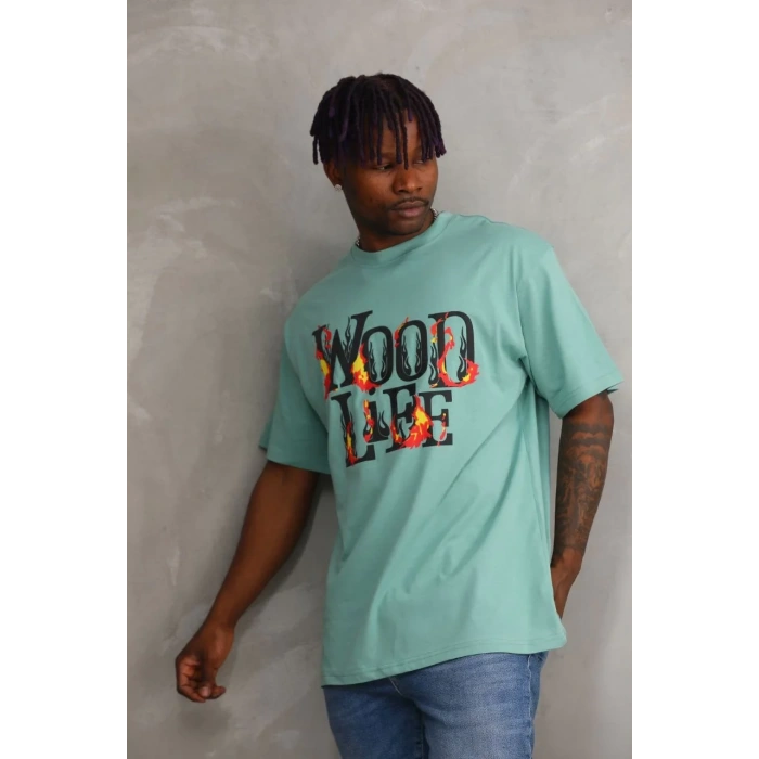 Unisex Baskılı Oversize T-Shirt - Mint Yeşili